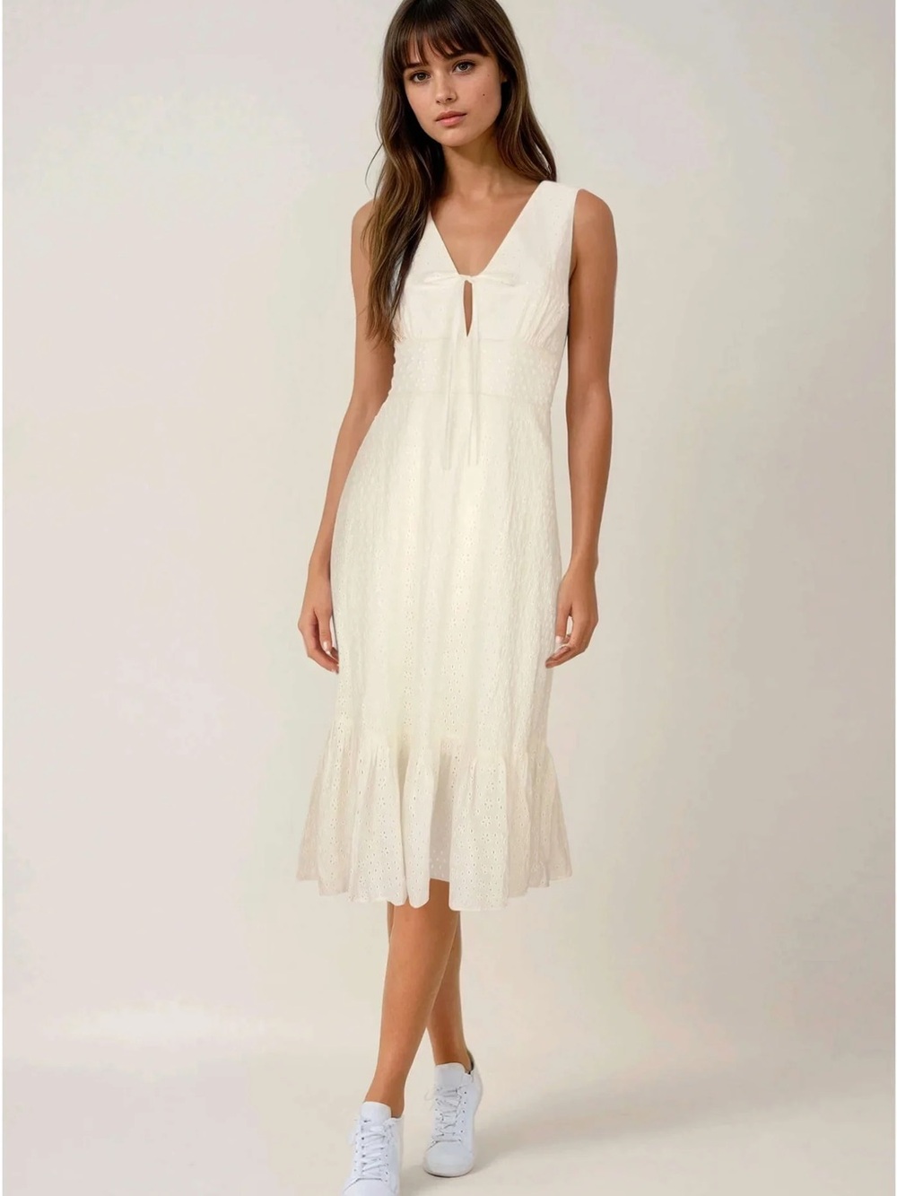 Venus White Eyelet Sleeveless Summer Dress